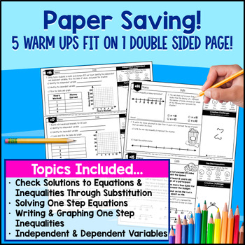 One Step Equations & One Step Inequalities 6th Grade Warm Ups Bell Ringers CCSS — preview page 4 of 4