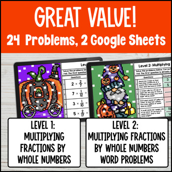 Multiplying Fractions by Whole Numbers Word Problems Halloween Digital Pixel Art — preview page 2 of 4