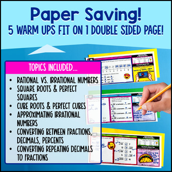 Real Number System 8th Grade Math Warm Ups CCSS Bell Ringers Rational Irrational — preview page 4 of 4