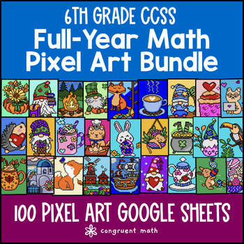 6th Grade Math Full Year Digital Pixel Art BUNDLE
