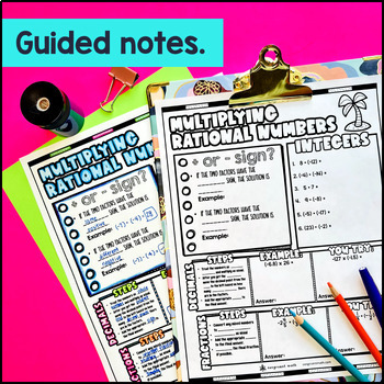 Multiplying Rational Numbers Fractions Decimals Guided Notes Sketch & Doodles — preview page 2 of 4