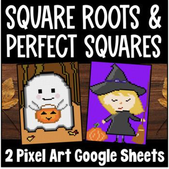 Thumbnail for Square Roots & Perfect Squares Equations with Roots Halloween Digital Pixel Art