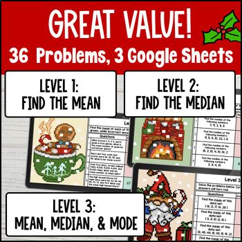 [Christmas] Mean Median Mode Measure of Center Digital Pixel Art Sub Plan — preview page 2 of 4