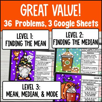 [Thanksgiving] Mean Median and Mode Measure of Center Fall Digital Pixel Art — preview page 2 of 4