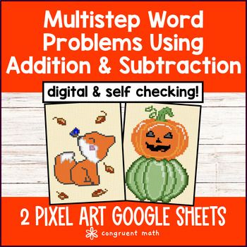 Thumbnail for [Halloween] Multistep Word Problems Whole Numbers Addition Subtraction Pixel Art