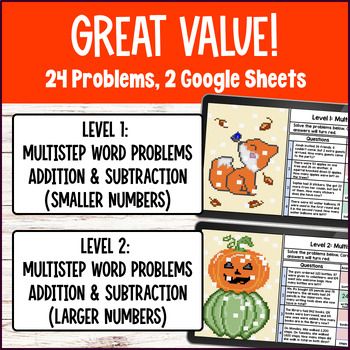 [Halloween] Multistep Word Problems Whole Numbers Addition Subtraction Pixel Art — preview page 2 of 4