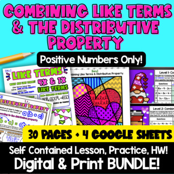 Combining Like Terms & Distributive Property Simplify Expressions Print Digital