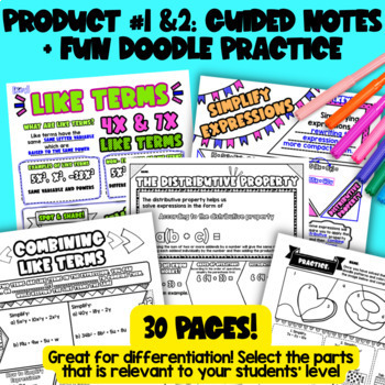 Combining Like Terms & Distributive Property Simplify Expressions Print Digital — preview page 2 of 4