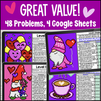 Simple and Compound Interest & Percentages Digital Pixel Art Valentine's Day — preview page 2 of 4