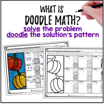 Solving One Step Equations Doodle Math Worksheets, a Twist on Color by Number — preview page 2 of 4