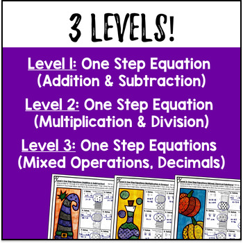Solving One Step Equations Doodle Math Worksheets, a Twist on Color by Number — preview page 3 of 4