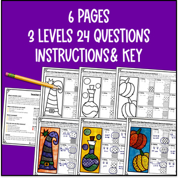 Solving One Step Equations Doodle Math Worksheets, a Twist on Color by Number — preview page 4 of 4