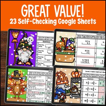 4th Grade Math Thanksgiving Digital Pixel Art Bundle — preview page 2 of 4