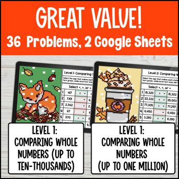 [Thanksgiving] Comparing Whole Numbers using Place Values Fall Digital Pixel Art — preview page 2 of 4
