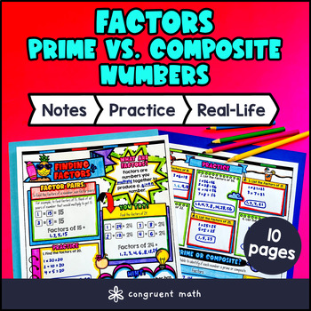 Factors, Prime vs. Composite Numbers Guided Notes with Doodles Sketch Notes