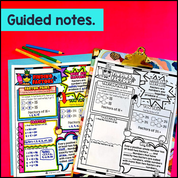 Factors, Prime vs. Composite Numbers Guided Notes with Doodles Sketch Notes — preview page 2 of 4