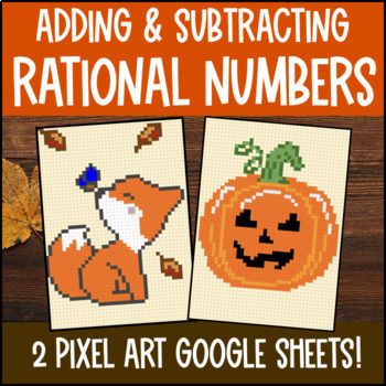 Thumbnail for Adding and Subtracting Rational Numbers Thanksgiving Pixel Art Fraction Integers