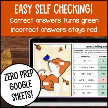 Adding and Subtracting Rational Numbers Thanksgiving Pixel Art Fraction Integers — preview page 3 of 4