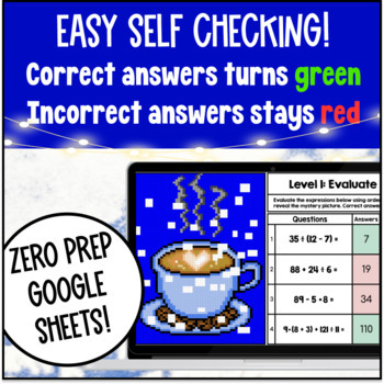 Winter Math Simplifying and Evaluating Numerical Algebraic Expressions Pixel Art — preview page 3 of 4