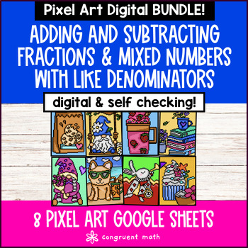 Thumbnail for Adding and Subtracting Fractions Mixed Numbers with Like Denominators Pixel Art