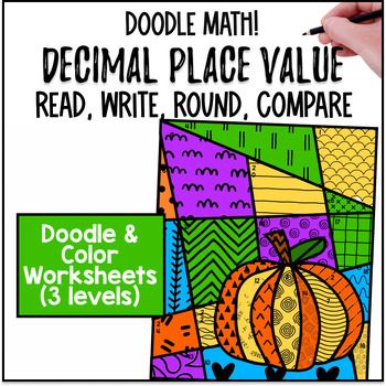 Thanksgiving Decimal Place Value Doodle Color by Number Compare & Round Decimals