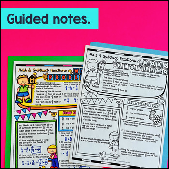 Adding and Subtracting Fractions Like Denominators Word Problems Guided Notes — preview page 2 of 4