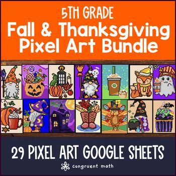 5th Grade Math Thanksgiving & Fall Digital Pixel Art Bundle