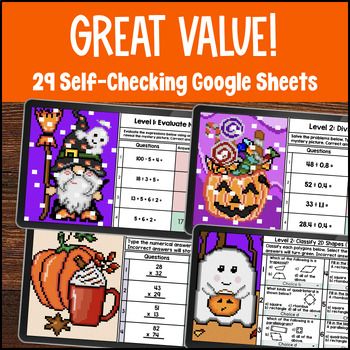 5th Grade Math Thanksgiving & Fall Digital Pixel Art Bundle — preview page 2 of 4