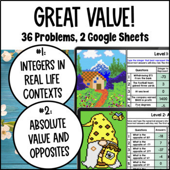 Integers, Opposites, Absolute Values Pixel Art Google Sheets Real Life Contexts — preview page 2 of 4