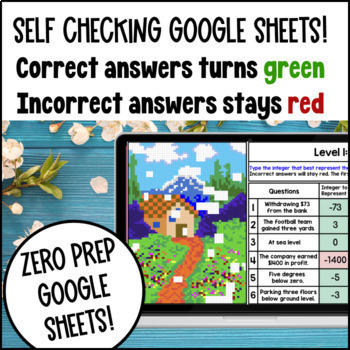 Integers, Opposites, Absolute Values Pixel Art Google Sheets Real Life Contexts — preview page 3 of 4