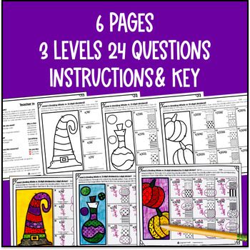 [Fall] Long Division Whole Number Quotients Doodle Color by Number — preview page 4 of 4
