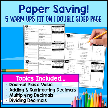 Decimal Place Value Decimal Operations 5th 6th Grade Math Warm Ups Bell Ringers — preview page 4 of 4