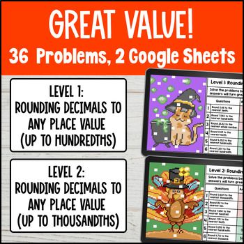 [Thanksgiving] Rounding Decimals to Any Place Value Digital Pixel Art 5th Grade — preview page 2 of 4