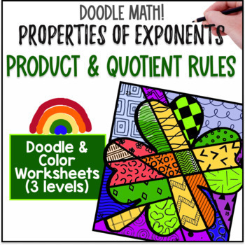 Product & Quotient Exponent Rules Properties Doodle & Color by Number Worksheets