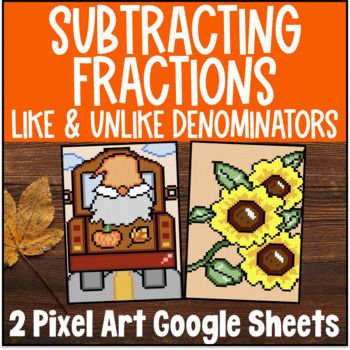 Thumbnail for Subtracting Fractions Like & Unlike Denominators Halloween Digital Pixel Art