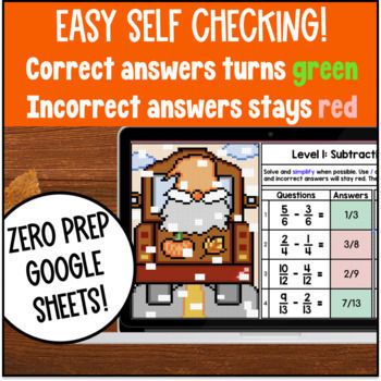 Subtracting Fractions Like & Unlike Denominators Halloween Digital Pixel Art — preview page 3 of 4