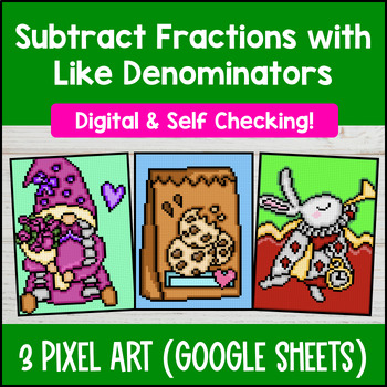 Subtracting Fractions with Like Denominators Digital Pixel Art Visual Models