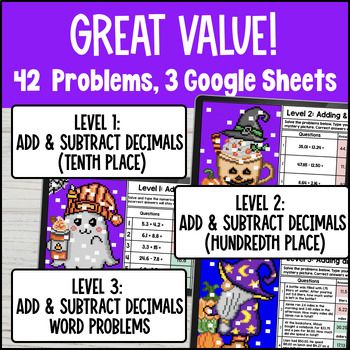 [Fall] Adding and Subtracting Decimals to the Hundredths Place Digital Pixel Art — preview page 2 of 4