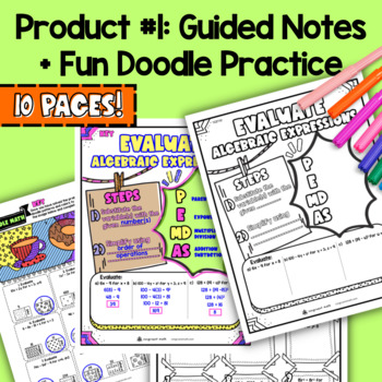 Evaluate Algebraic Expressions Guided Notes Doodle & Digital Pixel Art — preview page 2 of 4