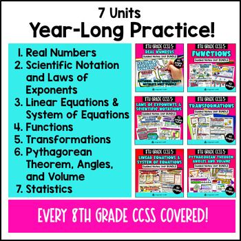 8th Grade Math Full-Year Guided Notes Back to School CCSS Lesson with Doodles — preview page 2 of 4