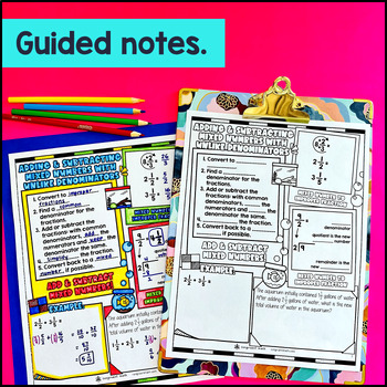 Adding and Subtracting Mixed Numbers Unlike Denominator Guided Notes w/ Doodles — preview page 2 of 4