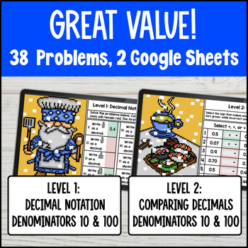 Decimal Notation for Fractions Denominators 10 & 100 Compare Decimals Pixel Art — preview page 2 of 4