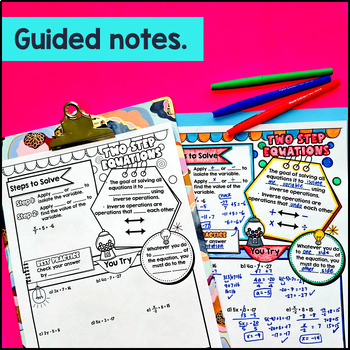 Two Step Equations with Rational Numbers Guided Notes with Doodles Sketch Notes — preview page 2 of 4
