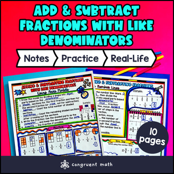 Adding and Subtracting Fractions Like Denominator Guided Notes Doodles 4.NF.B.3a