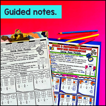 Adding and Subtracting Fractions Like Denominator Guided Notes Doodles 4.NF.B.3a — preview page 2 of 4