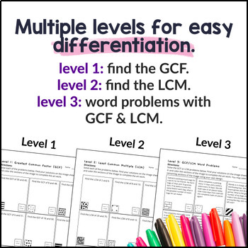 GCF & LCM Word Problems Doodle & Color, Twist on Color by Number Worksheets — preview page 3 of 4