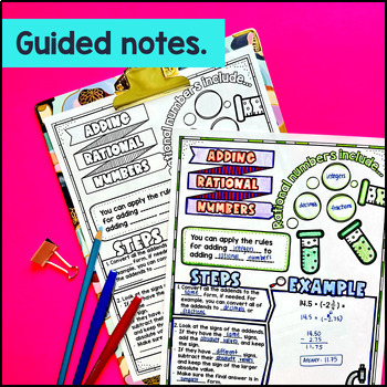 Adding and Subtracting Rational Numbers Fractions, Decimals Guided Notes BUNDLE — preview page 2 of 4