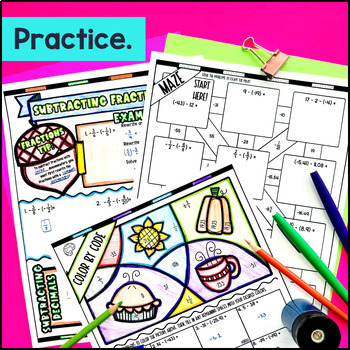 Adding and Subtracting Rational Numbers Fractions, Decimals Guided Notes BUNDLE — preview page 3 of 4