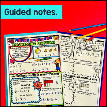 Decomposing Fractions Numerators Denominators Guided Notes w Doodles 4.NF.B.3b — preview page 2 of 4