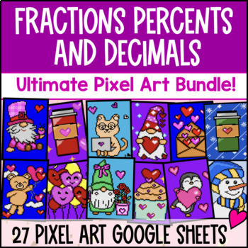 Fractions, Decimals, Percents Digital Pixel Art BUNDLE